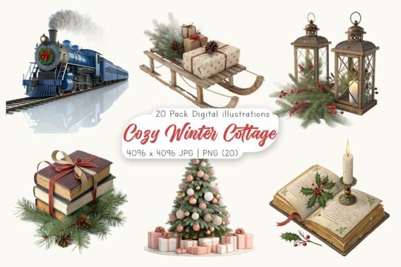 Download Watercolor Cozy Winter Cottage Clipart - Cozy winter Collection