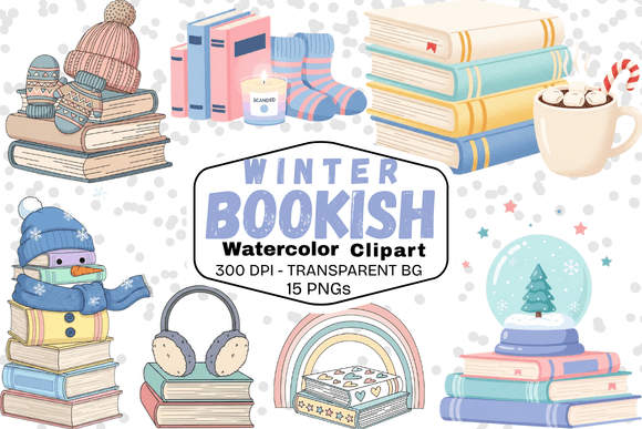Download Cozy Winter Bookworm Watercolor Clipart - Cozy winter Collection