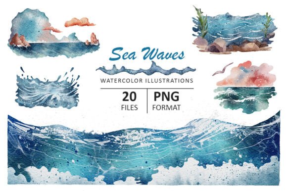 Download Sea Waves Watercolor Illustrations - Watercolor illustration Collection