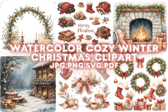 Download Watercolor Cozy Winter Christmas Clipart - Cozy winter Collection