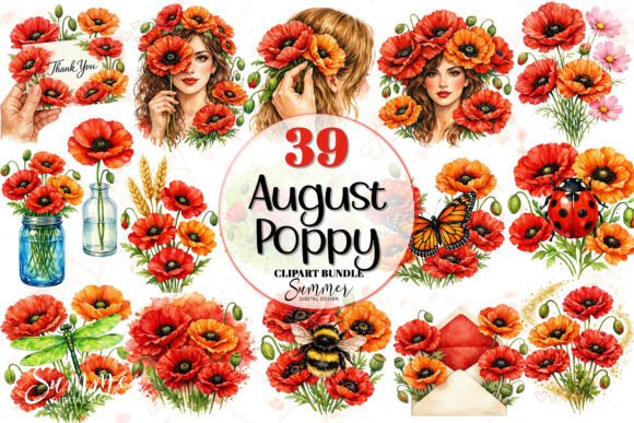 Download August Poppy Watercolor Florals Clipart - Watercolor florals clipart Collection