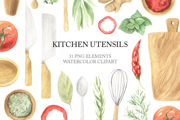 Download Watercolor Kitchen Utensils Clipart PNG - Premium Resources